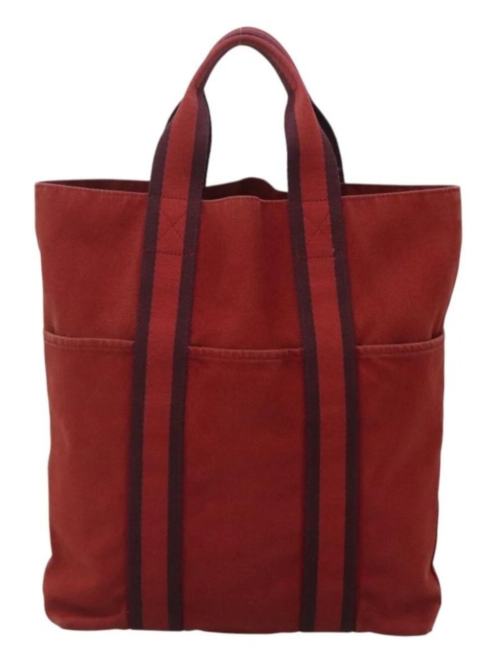 HERMES Fourre Tout Cabas Tote Bag Canvas Red Auth ti3109 - Picture 2 of 16
